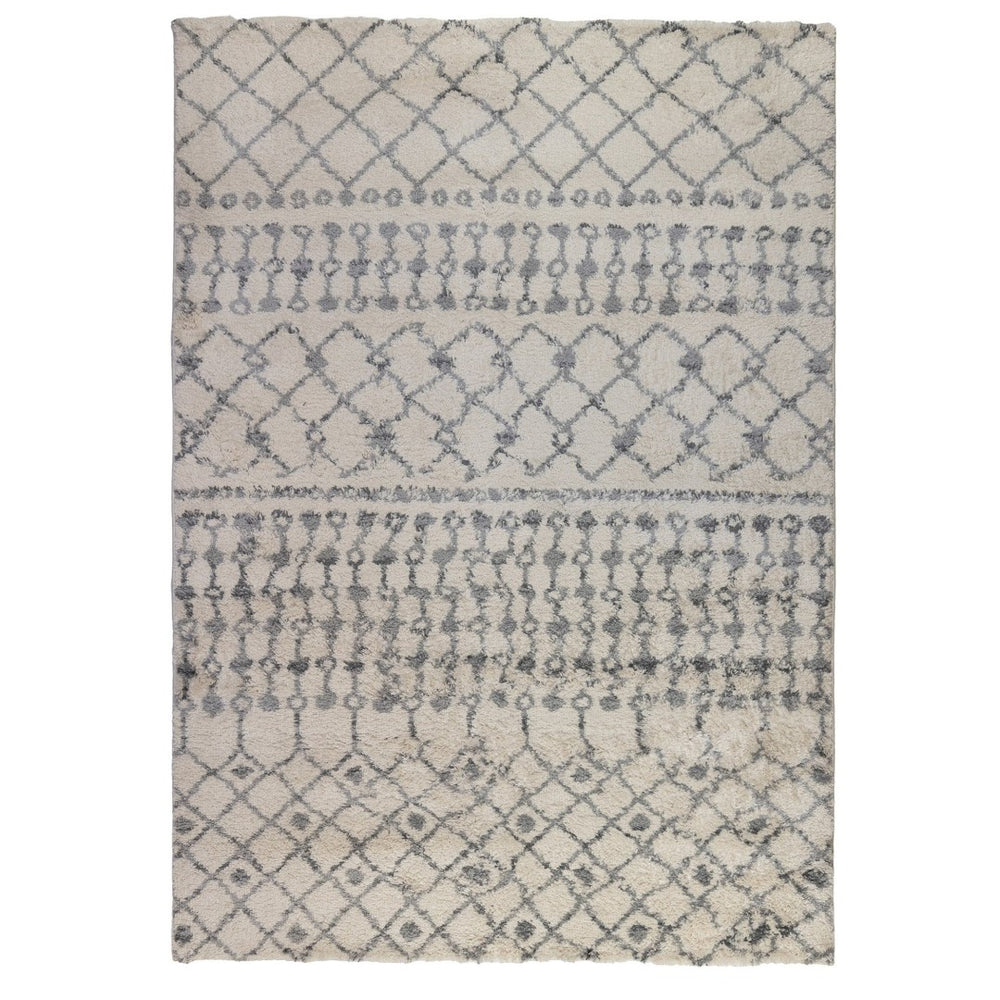 HomeRoots 7' Gray and Ivory Geometric Shag Area Rug - Plush, Stain-Resistant Comfort for Modern Living Spaces 8' X 12' 531964