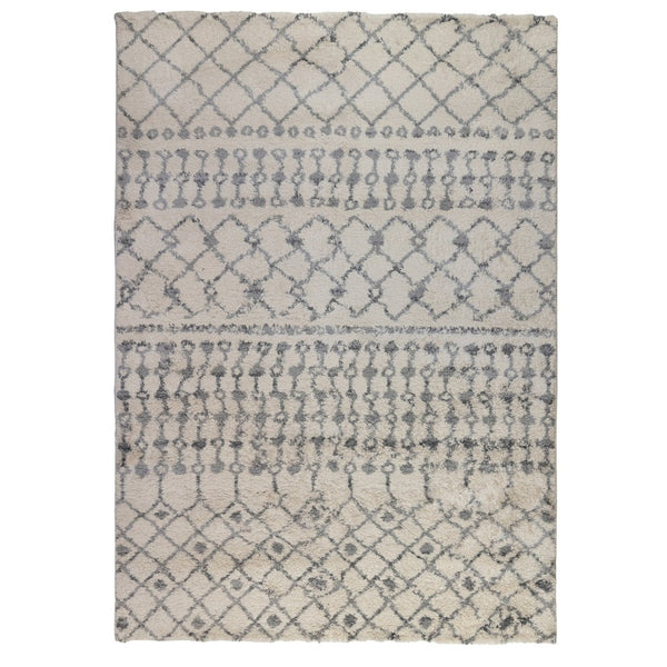 HomeRoots 7' Gray and Ivory Geometric Shag Area Rug - Plush, Stain-Resistant Comfort for Modern Living Spaces 8' X 12' 531964