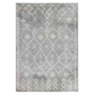 HomeRoots 7' Plush Gray and Ivory Geometric Shag Area Rug - Modern Comfort, Stain-Resistant, Stylish Decor 7' X 9' 531966