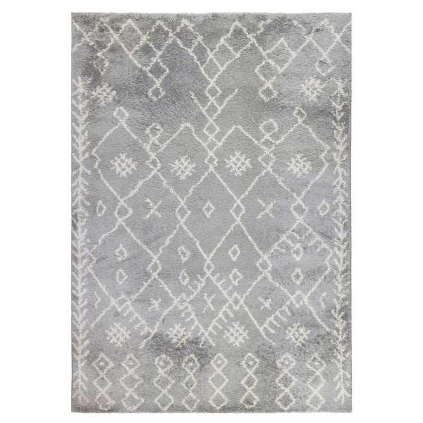 HomeRoots 7' Plush Gray and Ivory Geometric Shag Area Rug - Modern Comfort, Stain-Resistant, Stylish Decor 7' X 9' 531966