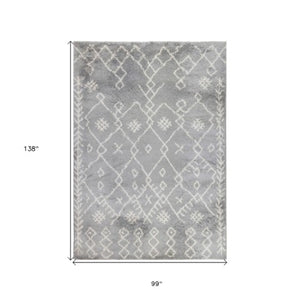 Homeroots 10' Ivory And Light Gray Geometric Shag Rug - Stylish, Durable, Stain-resistant Accent For Any Space 8' X 12' Polypropylene 531967