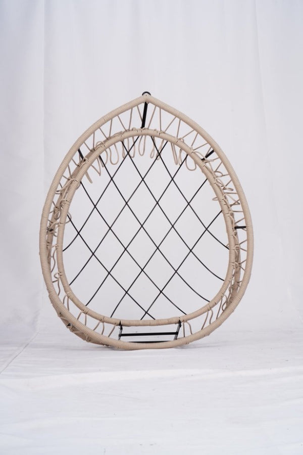 English Elm Outdoor Egg-shaped Hanging Chair with Stand — Beige Gray+White HDPE Cushions, 350lb Sturdy Frame W2500P290032