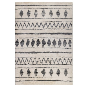HomeRoots 7' Cream Black and Gray Geometric Shag Area Rug – Luxurious Soft Surface for Modern Spaces 7' X 9' 531969