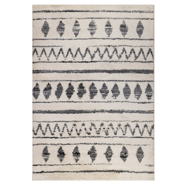 HomeRoots 7' Cream Black and Gray Geometric Shag Area Rug – Luxurious Soft Surface for Modern Spaces 8' X 12' 531970