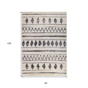 Homeroots 10' Black And Ivory Geometric Shag Rug - Cozy, Stain-resistant Design Perfect For Homes With Kids & Pets 8' X 12' Polypropylene 531970