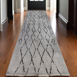 Homeroots 10' Black And Gray Geometric Shag Rug - Durable, Stain Resistant Design For Modern Home Decor Style 10' Runner Polypropylene 531971