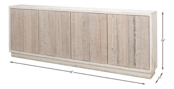 Sarreid Stefano Narrow Sideboard - Antique White Reclaimed Pine Elegance For Stylish Storage Solutions White  53197