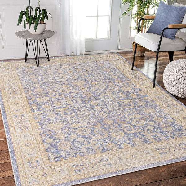 HomeRoots 9' Floral Area Rug in Gray, Yellow, and Lavender – Timeless Elegance for Large Living Spaces 9' X 13' 531980