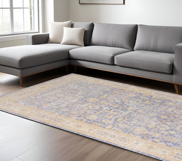 HomeRoots 9' Floral Area Rug in Gray, Yellow, and Lavender – Timeless Elegance for Large Living Spaces 9' X 13' 531980
