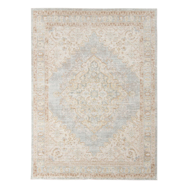 HomeRoots 9' Distressed Area Rug in Tan and Gray Medallion Design - Perfect for Any Living Space Elegance 5' X 7' 531993
