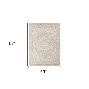 HomeRoots 9' Distressed Area Rug in Tan and Gray Medallion Design - Perfect for Any Living Space Elegance 5' X 7' 531993