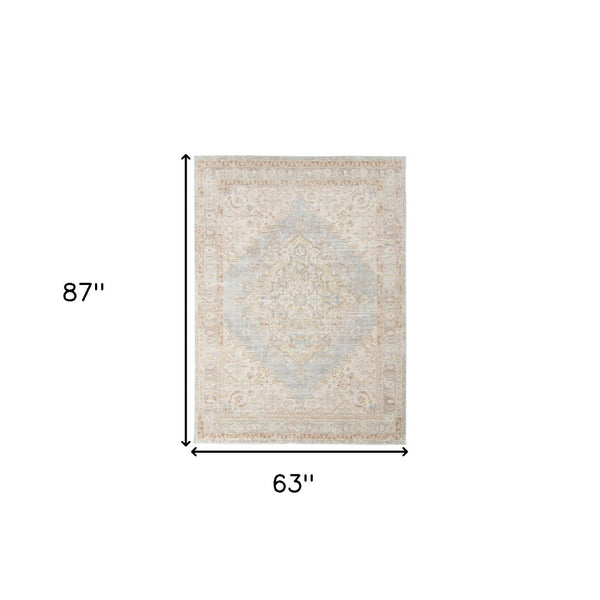 HomeRoots 9' Distressed Area Rug in Tan and Gray Medallion Design - Perfect for Any Living Space Elegance 5' X 7' 531993