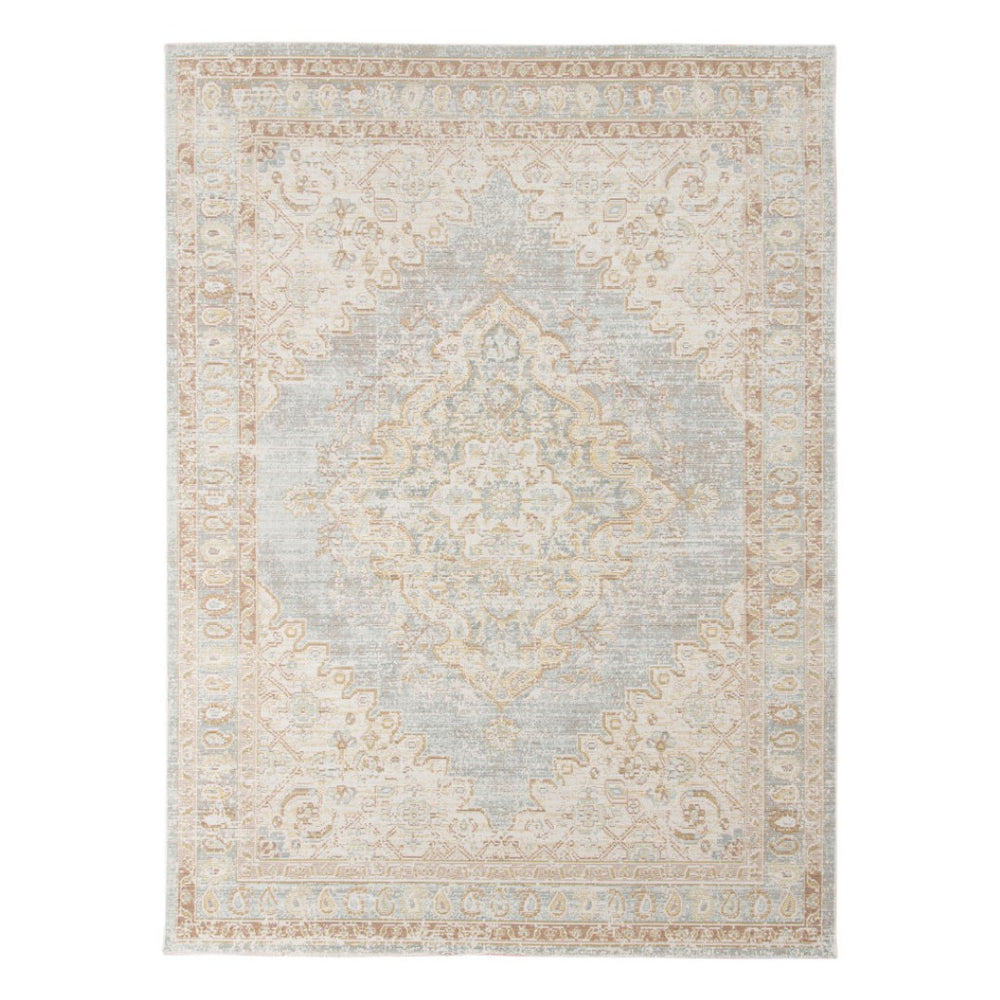 HomeRoots 9' Distressed Area Rug in Tan and Gray Medallion Design - Perfect for Any Living Space Elegance 8' X 10' 531994