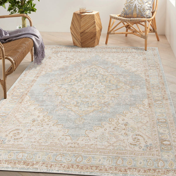 HomeRoots 9' Distressed Area Rug in Tan and Gray Medallion Design - Perfect for Any Living Space Elegance 8' X 10' 531994