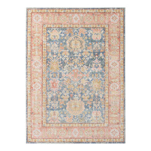 HomeRoots 9' Coral and Blue Oriental Area Rug - Classic Design, Durable, Easy-Care, Perfect for Large Spaces 9' X 13' 531995