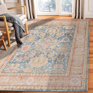 HomeRoots 9' Coral and Blue Oriental Area Rug - Classic Design, Durable, Easy-Care, Perfect for Large Spaces 9' X 13' 531995