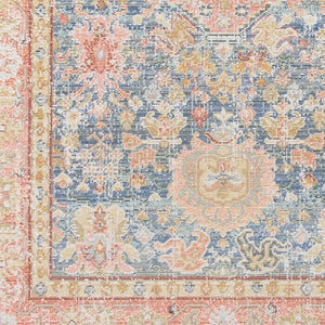 HomeRoots 9' Coral and Blue Oriental Area Rug - Classic Design, Durable, Easy-Care, Perfect for Large Spaces 9' X 13' 531995