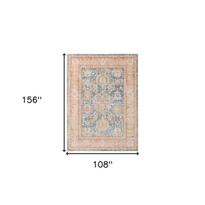 HomeRoots 9' Coral and Blue Oriental Area Rug - Classic Design, Durable, Easy-Care, Perfect for Large Spaces 9' X 13' 531995