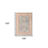 Homeroots 9' X 13' Blue Gold And Orange Floral Power Loom Area Rug  Polyester 531995