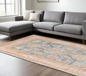 HomeRoots 9' Coral and Blue Oriental Area Rug - Classic Design, Durable, Easy-Care, Perfect for Large Spaces 9' X 13' 531995