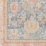 Homeroots 8' Blue Gold And Orange Floral Power Loom Runner Rug  Polyester 531996