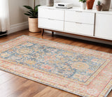 Homeroots 4' X 6' Blue Gold And Orange Floral Power Loom Area Rug  Polyester 531997