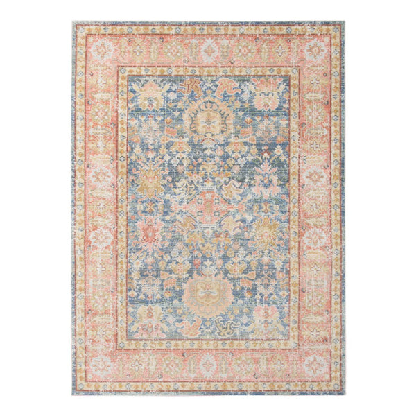 HomeRoots 9' Coral and Blue Oriental Area Rug - Classic Design, Durable, Easy-Care, Perfect for Large Spaces 5' X 8' 531998