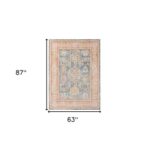 HomeRoots 9' Coral and Blue Oriental Area Rug - Classic Design, Durable, Easy-Care, Perfect for Large Spaces 5' X 8' 531998