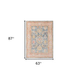 Homeroots 5' X 8' Blue Gold And Orange Floral Power Loom Area Rug  Polyester 531998