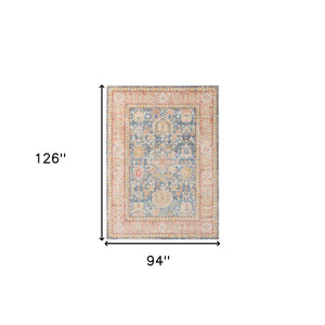HomeRoots 9' Coral and Blue Oriental Area Rug - Classic Design, Durable, Easy-Care, Perfect for Large Spaces 8' X 10' 531999