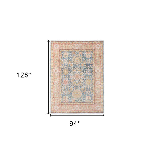 HomeRoots 9' Coral and Blue Oriental Area Rug - Classic Design, Durable, Easy-Care, Perfect for Large Spaces 8' X 10' 531999