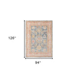 Homeroots 8' X 10' Blue Gold And Orange Floral Power Loom Area Rug  Polyester 531999