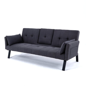 English Elm 70-inch Foldable Cotton Linen Sofa Bed with Cup Holder & Side Storage, Space-Saving 2-Seater Design DARK GREY W3371P337199