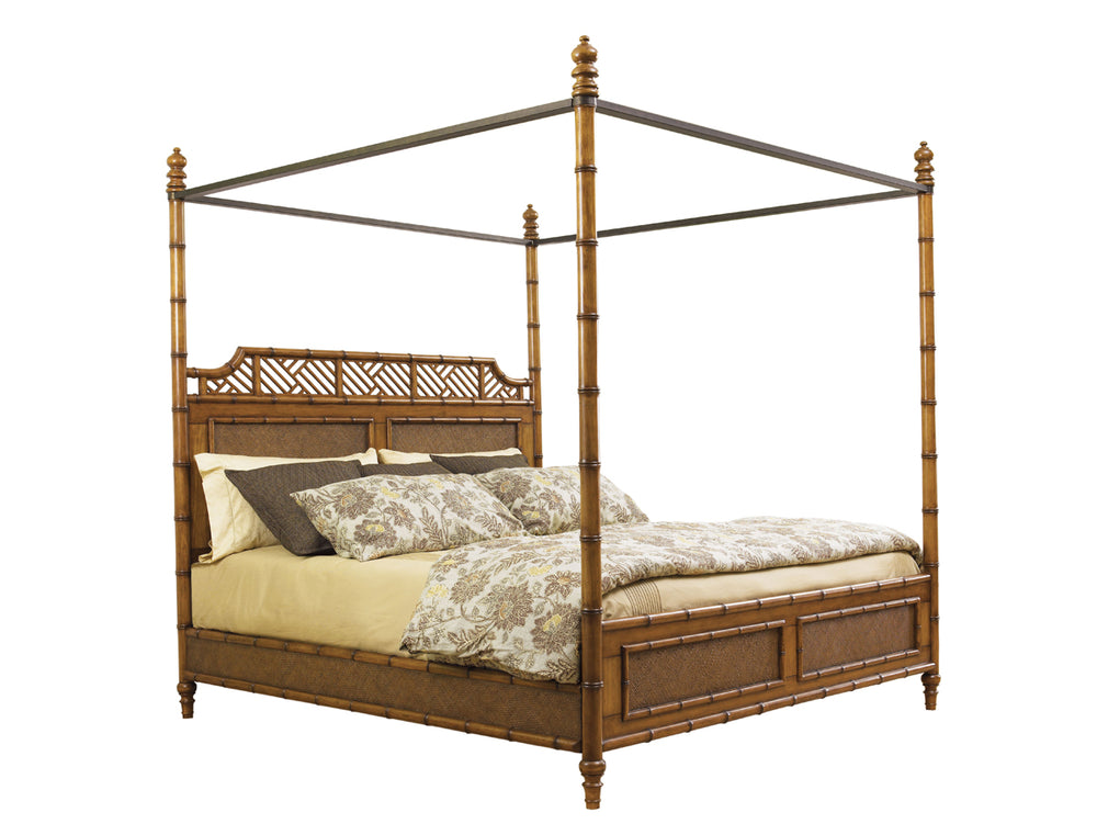 Lexington Tommy Bahama Home West Indies Bed - Embrace Tropical Elegance With Woven Rattan And Carved Bamboo Canopy Design Plantation  531-164c
