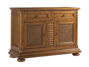 Lexington Tommy Bahama Home Antigua Server - Elegant Caribbean Style With Natural Materials, 2 Doors & Adjustable Shelves Plantation  531-862