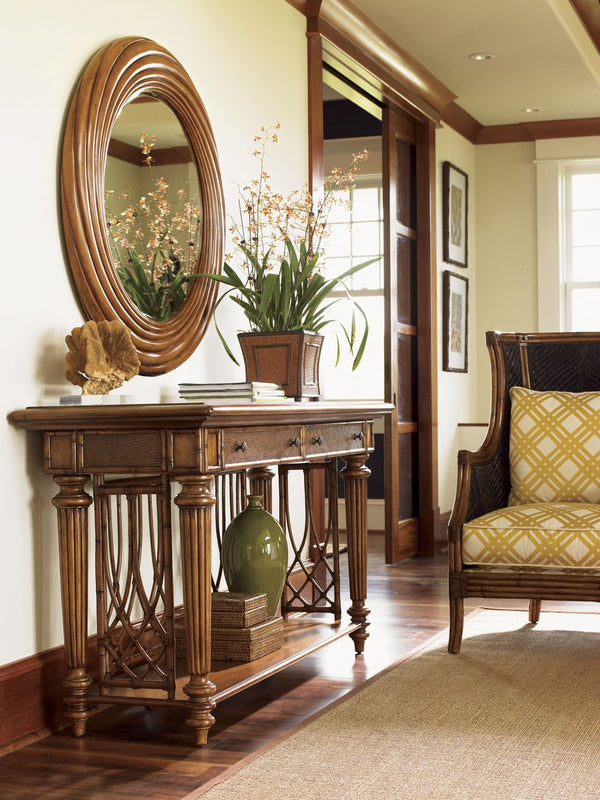 Lexington Tommy Bahama Home Nassau Sideboard - Elegant Caribbean Style With Woven Abaca, Two Felt-lined Drawers & Display Shelf Plantation  531-869