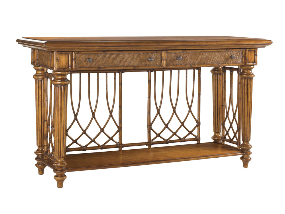 Lexington Tommy Bahama Home Nassau Sideboard - Elegant Caribbean Style With Woven Abaca, Two Felt-lined Drawers & Display Shelf Plantation  531-869