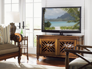 Lexington Tommy Bahama Home Grand Island Estate Media Console - Elegant Caribbean Design With Adjustable Shelves & Lattice Doors Plantation  531-907