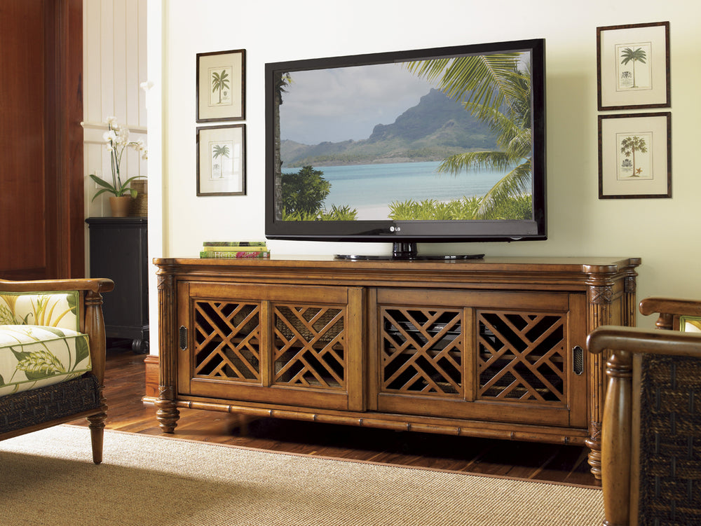 Lexington Tommy Bahama Home Nevis Media Console - Elegant Caribbean Design With Woven Abaca, Adjustable Shelves & Stylish Storage Plantation  531-909