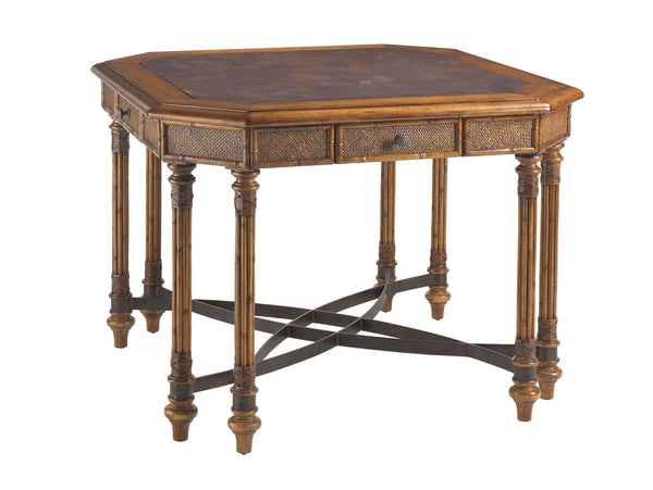 Lexington Tommy Bahama Home Samba Game Table - Elegant Caribbean Design With Cracked Cocoa Shell Top And Woven Rattan Drawers Plantation  531-931