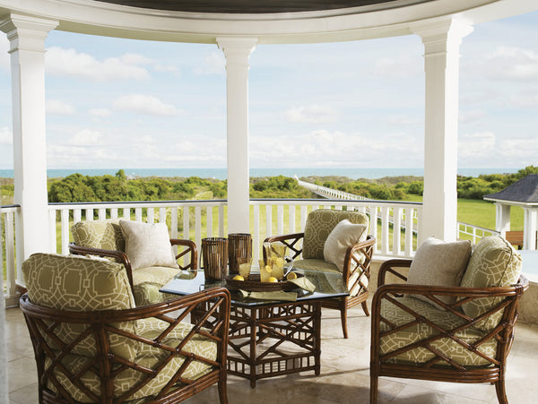 Lexington Tommy Bahama Home Key Largo Cocktail Table - Elegant Glass Top With Woven Rattan Base For Sophisticated Island Living Plantation  531-947c