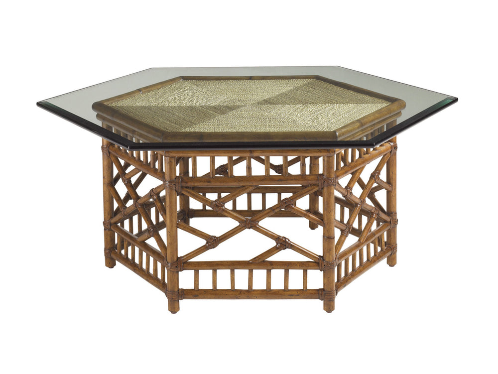 Lexington Tommy Bahama Home Key Largo Cocktail Table - Elegant Glass Top With Woven Rattan Base For Sophisticated Island Living Plantation  531-947c
