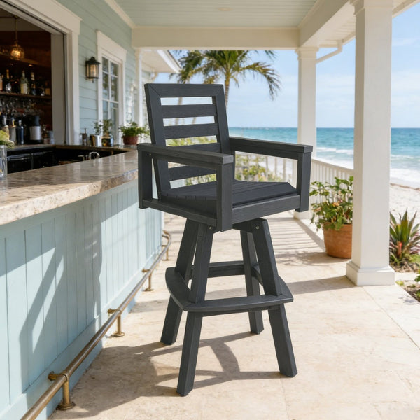 English Elm Outdoor Hdpe Ladderback Swivel Barstool Wood Grain Finish for Poolside Porch Deck Slate Grey W1886P440641