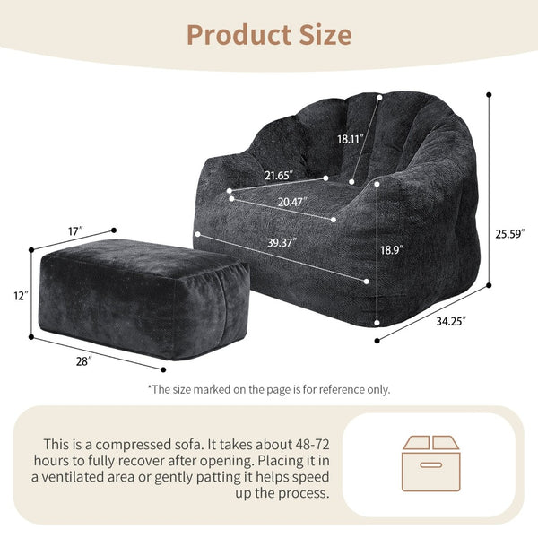 English Elm Bean Bag Lounge Chair with Armrests High Density Memory Foam Adult Seating Black W3737P423757