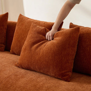 English Elm Modern L Shape Sectional Sofa 134.6" Modular Curved Chaise 6 Pillows PU Leather Base Orange W3208S00005