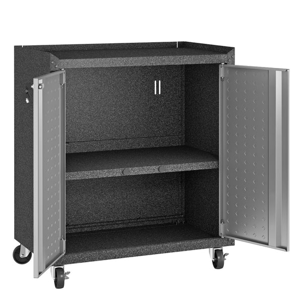 English Elm Rolling Metal Garage Cabinet with Locking Doors Diamond Texture Industrial Storage Dark Grey B365P398227