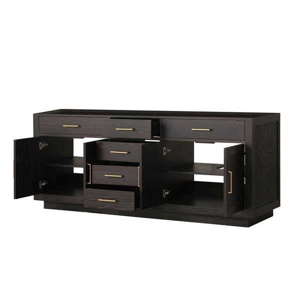 English Elm Brown Oak Midcentury Double Bath Vanity 80" W x 22" D Fully Assembled Wood Cabinet Soft-Close Storage B2731P257807
