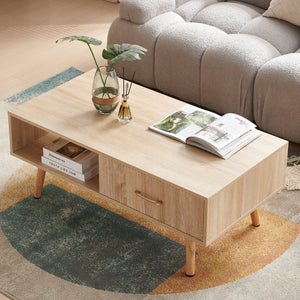 English Elm Rectangle Coffee Table With Solid Wood Legs, Modern Storage Design For Stylish Living Rooms W1265P230626-GIGA