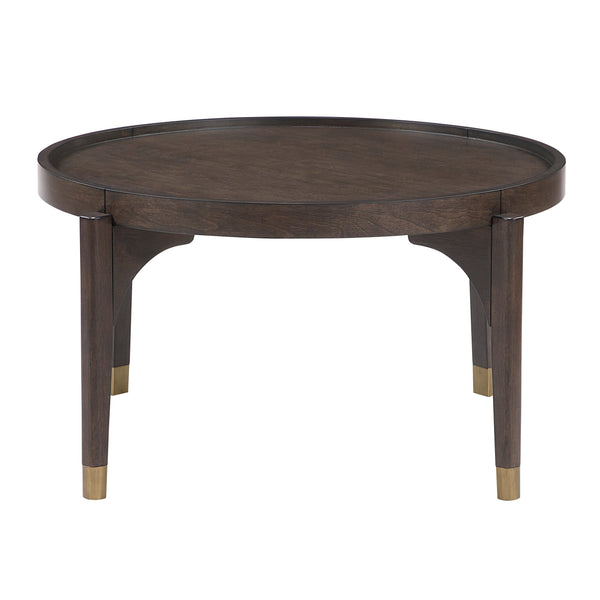 English Elm Dark Round End Table with Gold-Tipped Solid Wood Legs, 24" Dia x 24"H Luxury Living Accent Piece Dark Brown 38 L x 37 W x 7 H B011P351974