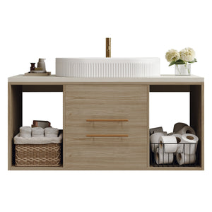 English Elm Modern 38.2" Wall-Mounted Bathroom Vanity With Oval Sink, Floating Design, Soft-Close Drawers & Storage W3136S00012